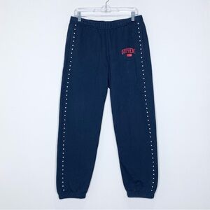 Supreme Studded Sweatpants (Sz S) FW18 Fleece Navy Blue W/ Red Logo